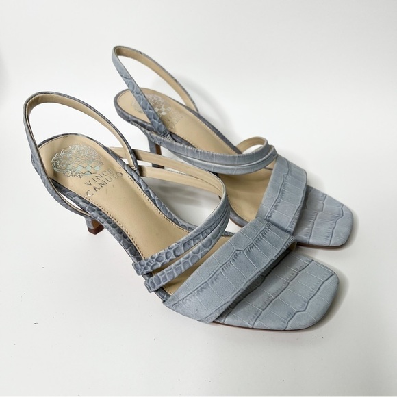 Vince Camuto Savesha Leather Strappy Heeled Sandals Pale Blue Size 7 - Picture 2 of 10